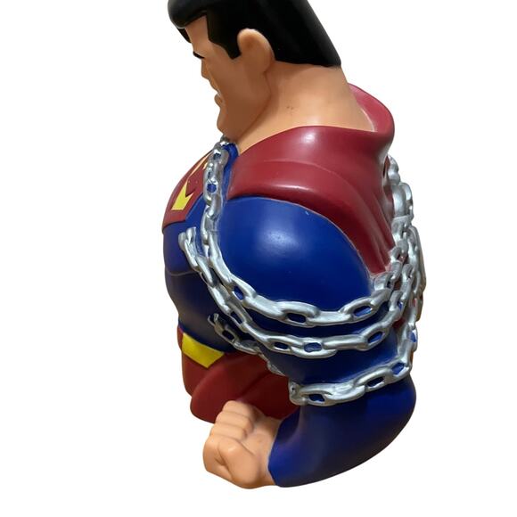 Vtg DC Comics Superman Animated Series Chains Warner Store Coin Bank Bust w/ Cap - Picture 5 of 6